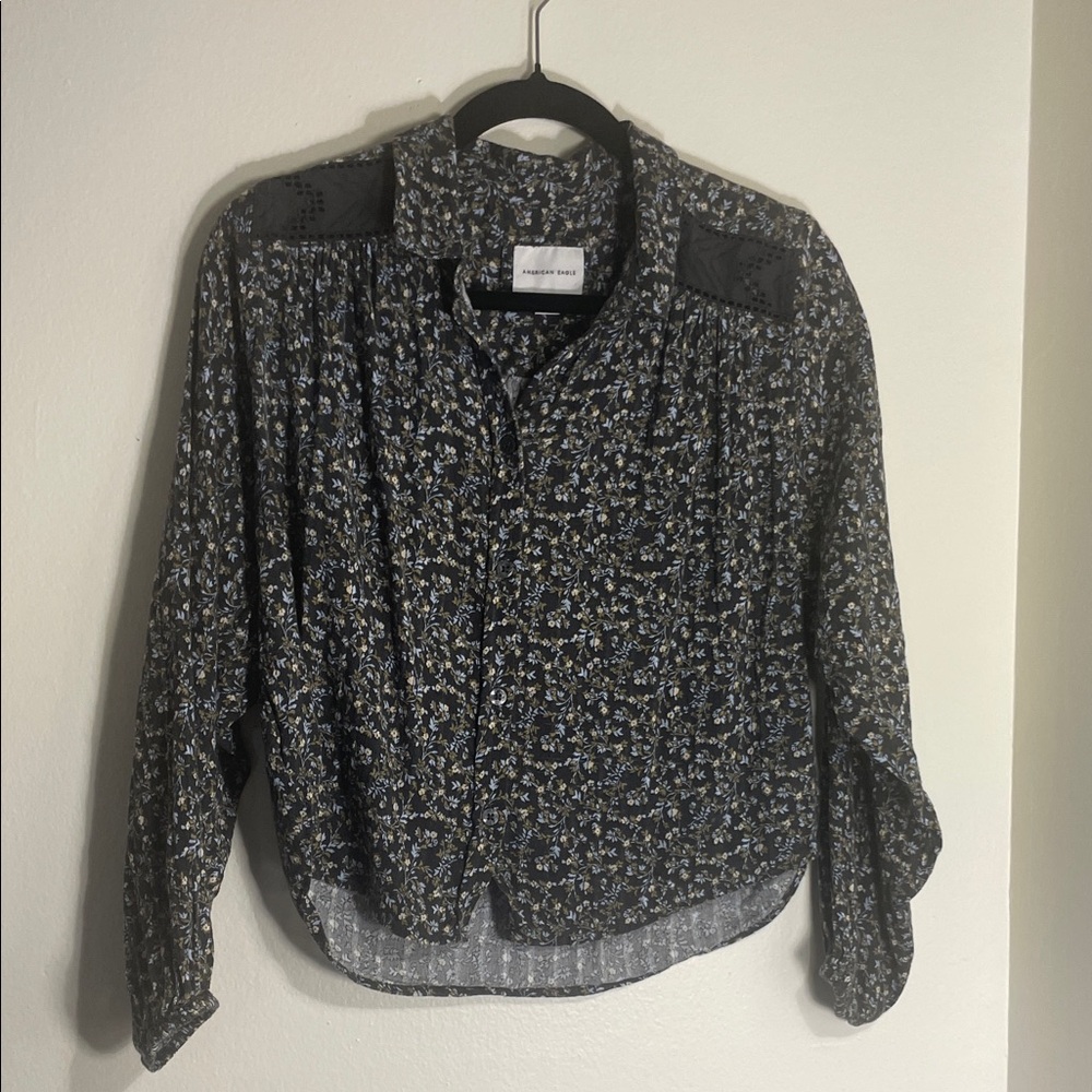 American Eagle Outfitters Black Floral Shirt
